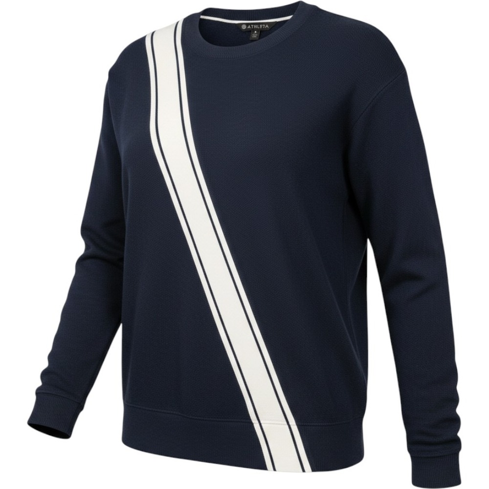 Athleta Sweater Women XS Navy Blue Excellent Diagonal Stripe Thumbhole Crew Neck